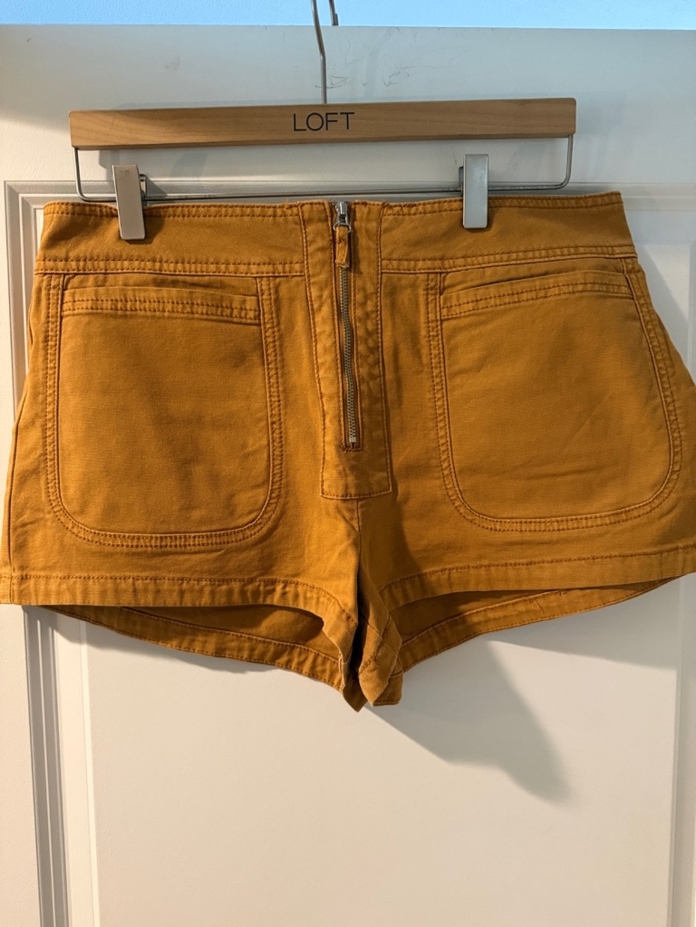 Anthropologie Mustard High-Waist Front Zip Cotton Shorts